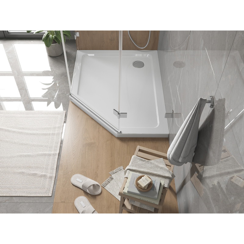 Mexen Flat brodzik pięciokątny slim lewy 100 x 80 cm, biały, syfon chrom - 41P108010L
