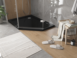 Mexen Flat brodzik pięciokątny slim lewy 100 x 80 cm, czarny, syfon chrom - 41P708010L