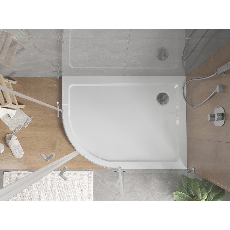 Mexen Flat brodzik półokrągły slim prawy 100 x 90 cm, biały, syfon chrom - 41109010P