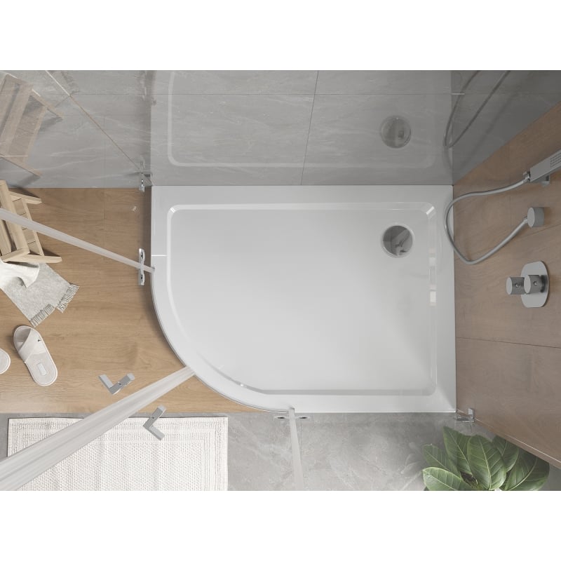 Mexen Flat brodzik półokrągły slim prawy 120 x 90 cm, biały, syfon chrom - 41109012P
