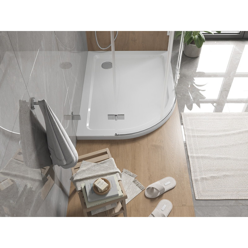 Mexen Flat brodzik półokrągły slim prawy 100 x 90 cm, biały, syfon chrom - 41109010P