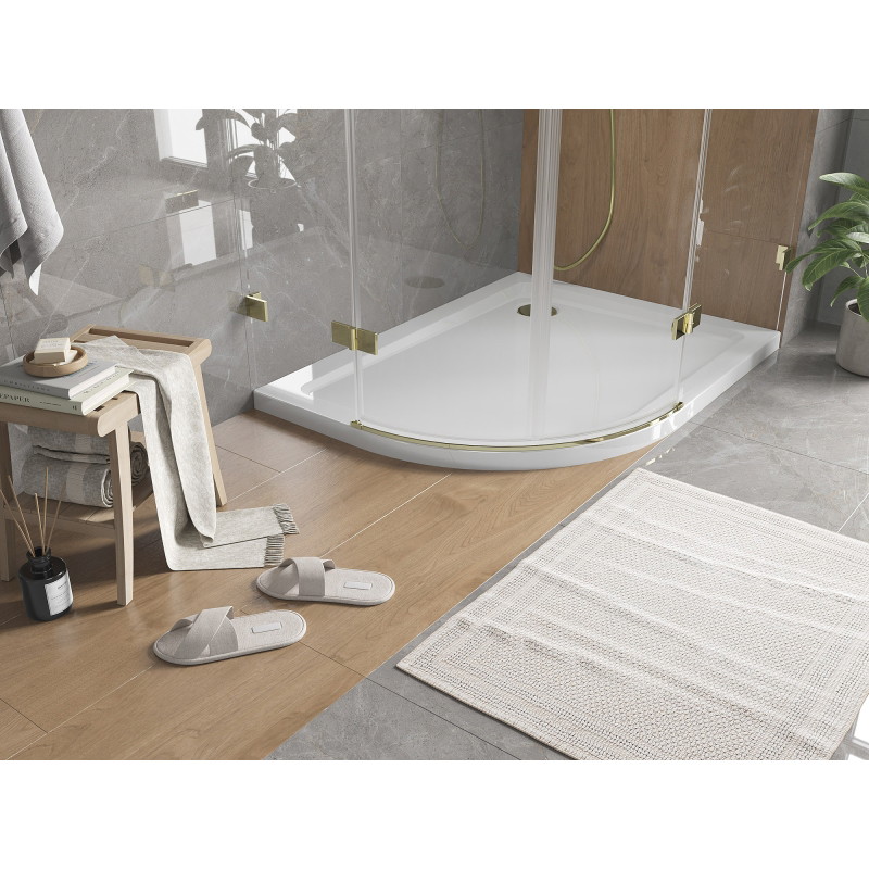 Mexen Flat brodzik półokrągły slim prawy 120 x 80 cm, biały, syfon złoty - 41108012P-G