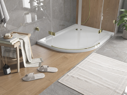 Mexen Flat brodzik półokrągły slim prawy 120 x 90 cm, biały, syfon złoty - 41109012P-G