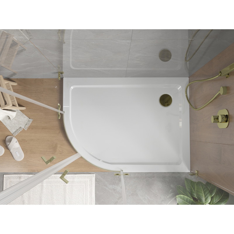 Mexen Flat brodzik półokrągły slim prawy 120 x 90 cm, biały, syfon złoty - 41109012P-G