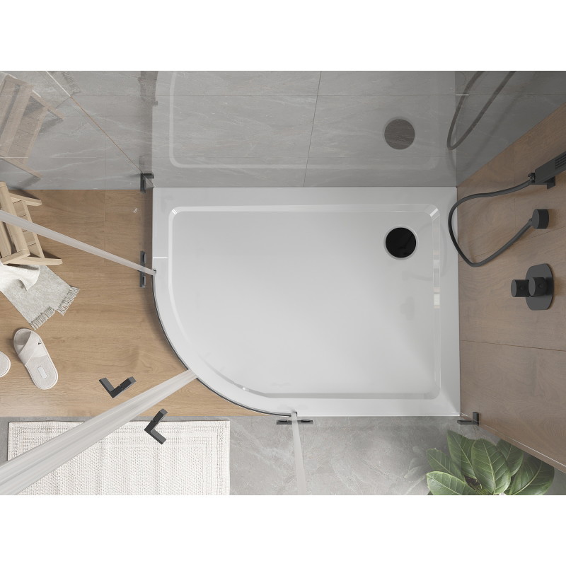 Mexen Flat brodzik półokrągły slim prawy 90 x 80 cm, biały, syfon czarny - 41108090P-B