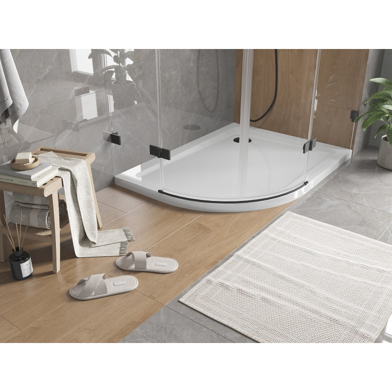 Mexen Flat brodzik półokrągły slim prawy 120 x 80 cm, biały, syfon czarny - 41108012P-B