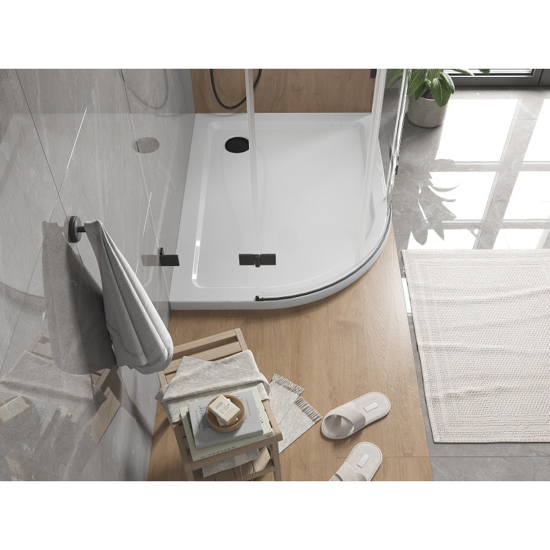 Mexen Flat brodzik półokrągły slim prawy 100 x 80 cm, biały, syfon czarny - 41108010P-B