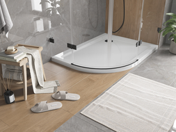 Mexen Flat brodzik półokrągły slim prawy 120 x 90 cm, biały, syfon czarny - 41109012P-B