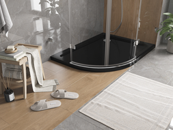 Mexen Flat brodzik półokrągły slim prawy 100 x 90 cm, czarny, syfon chrom - 41709010P