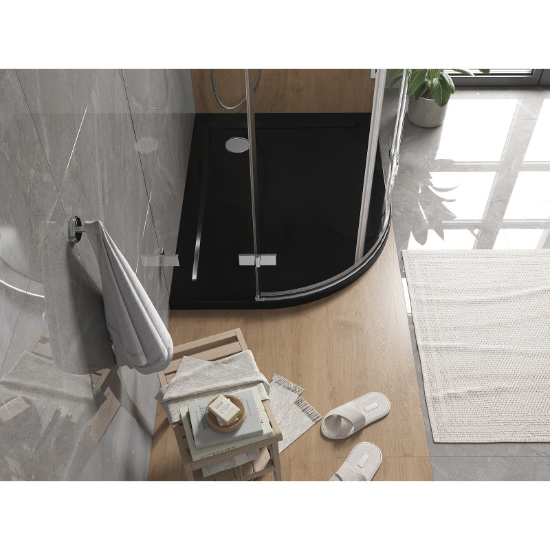 Mexen Flat brodzik półokrągły slim prawy 120 x 80 cm, czarny, syfon chrom - 41708012P
