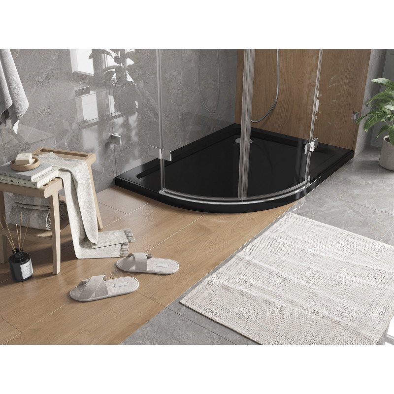 Mexen Flat brodzik półokrągły slim prawy 120 x 90 cm, czarny, syfon chrom - 41709012P