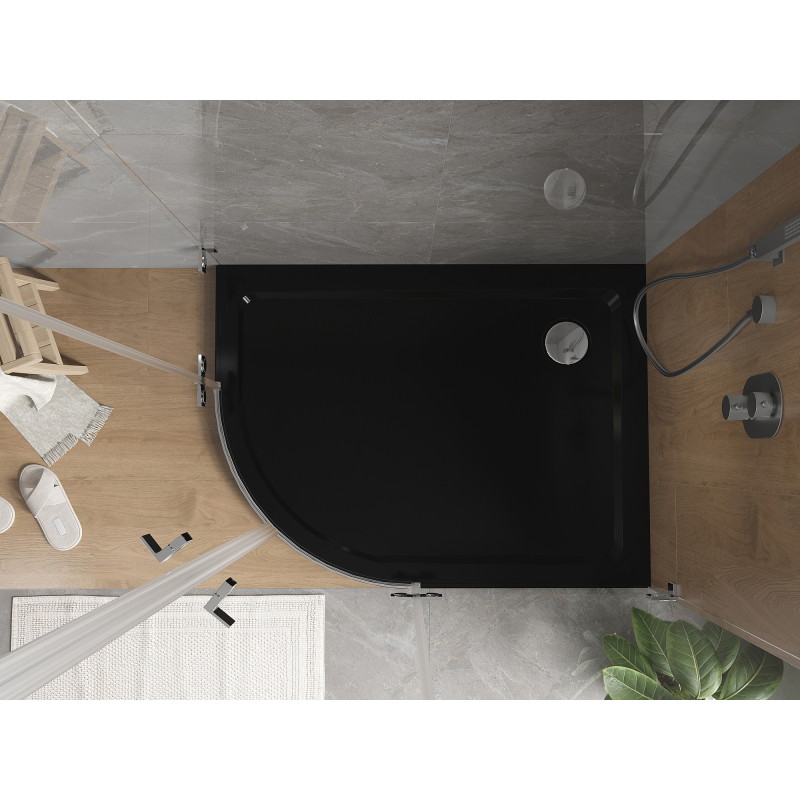 Mexen Flat brodzik półokrągły slim prawy 120 x 90 cm, czarny, syfon chrom - 41709012P