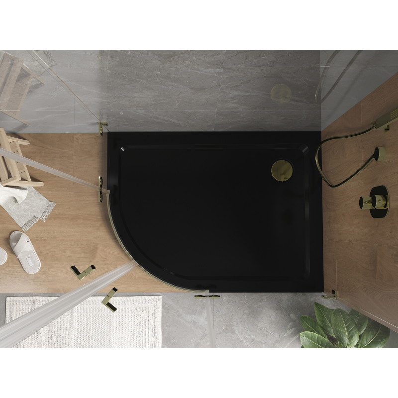 Mexen Flat brodzik półokrągły slim prawy 100 x 80 cm, czarny, syfon złoty - 41708010P-G