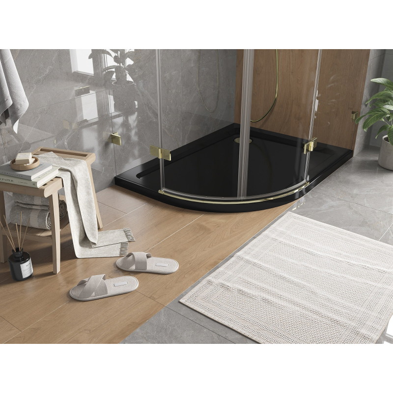 Mexen Flat brodzik półokrągły slim prawy 120 x 80 cm, czarny, syfon złoty - 41708012P-G