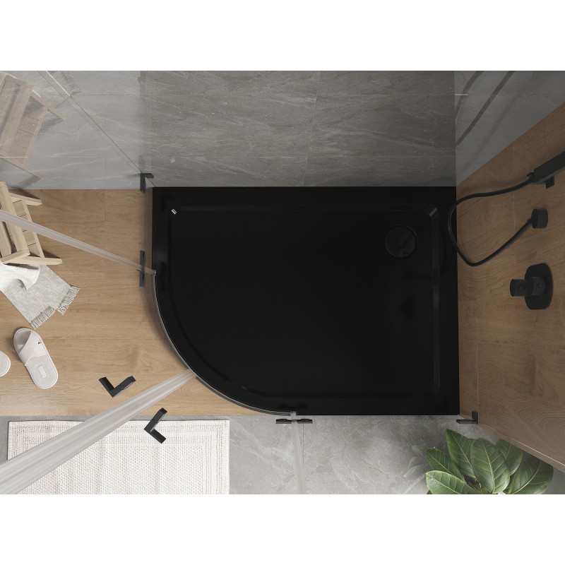 Mexen Flat brodzik półokrągły slim prawy 90 x 80 cm, czarny, syfon czarny - 41708090P-B