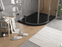 Mexen Flat brodzik półokrągły slim prawy 100 x 80 cm, czarny, syfon czarny - 41708010P-B