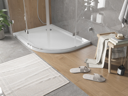 Mexen Flat brodzik półokrągły slim lewy 90 x 80 cm, biały, syfon chrom - 41108090L