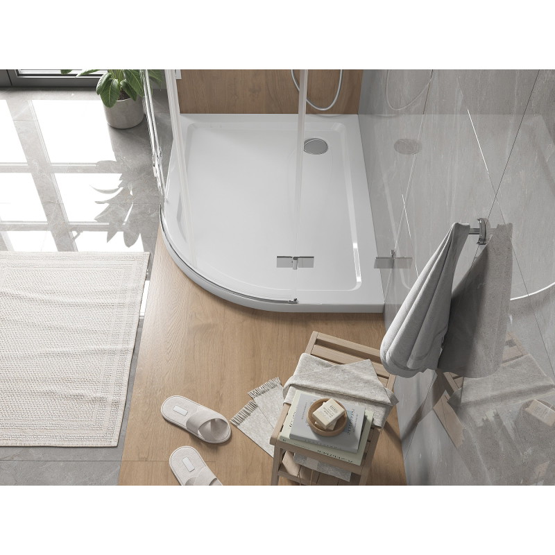 Mexen Flat brodzik półokrągły slim lewy 90 x 80 cm, biały, syfon chrom - 41108090L