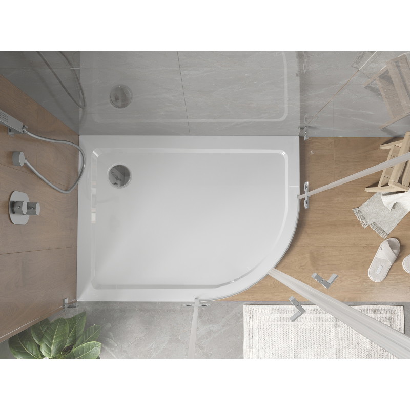 Mexen Flat brodzik półokrągły slim lewy 100 x 90 cm, biały, syfon chrom - 41109010L