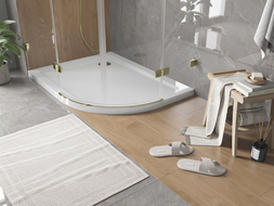 Mexen Flat brodzik półokrągły slim lewy 100 x 80 cm, biały, syfon złoty - 41108010L-G