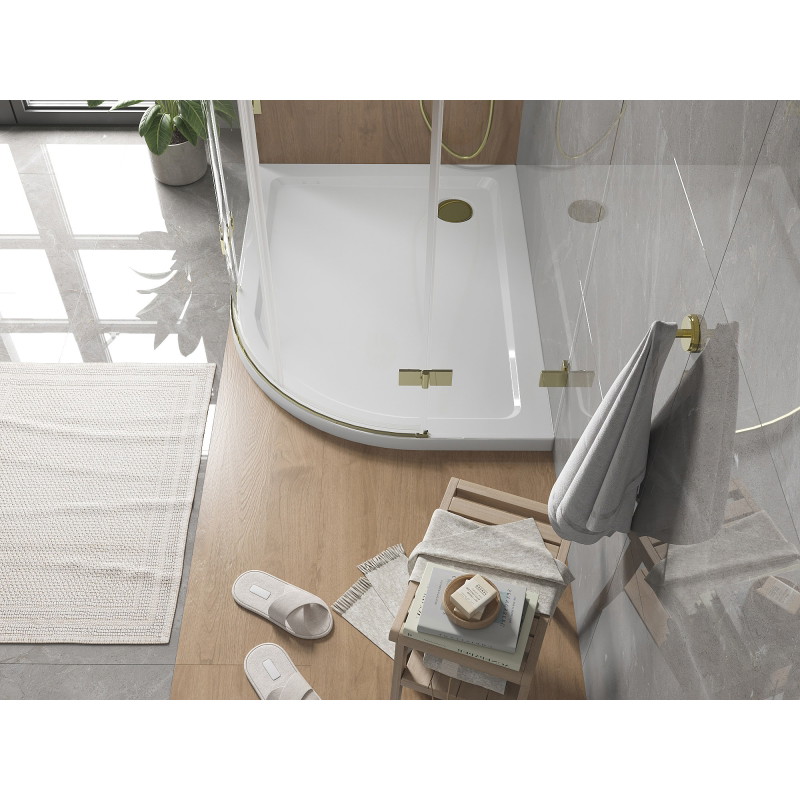 Mexen Flat brodzik półokrągły slim lewy 100 x 80 cm, biały, syfon złoty - 41108010L-G