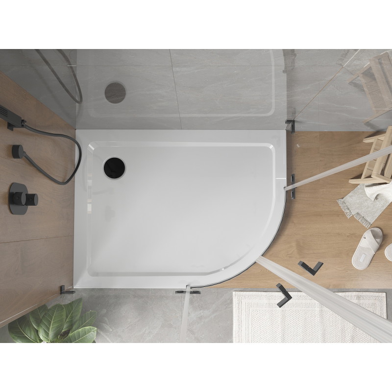 Mexen Flat brodzik półokrągły slim lewy 100 x 80 cm, biały, syfon czarny - 41108010L-B