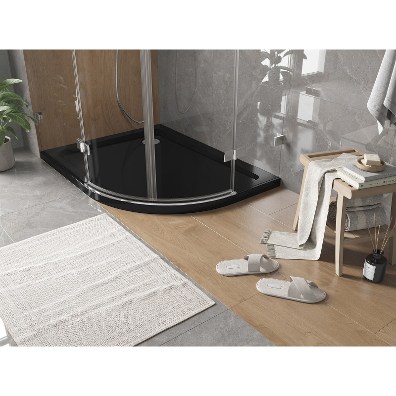 Mexen Flat brodzik półokrągły slim lewy 100 x 80 cm, czarny, syfon chrom - 41708010L