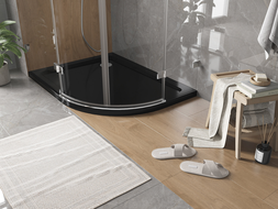Mexen Flat brodzik półokrągły slim lewy 120 x 80 cm, czarny, syfon chrom - 41708012L