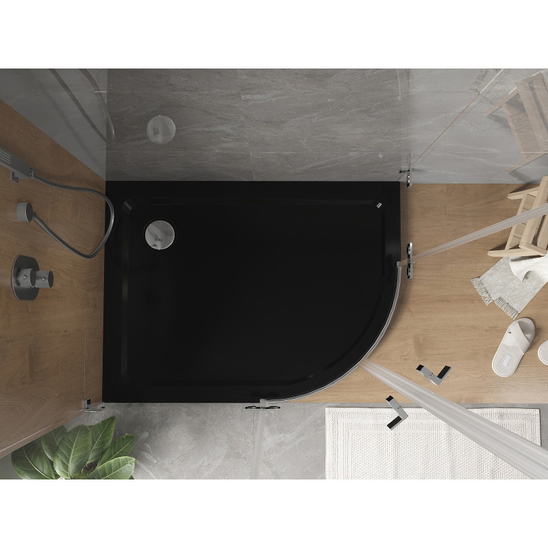 Mexen Flat brodzik półokrągły slim lewy 120 x 90 cm, czarny, syfon chrom - 41709012L