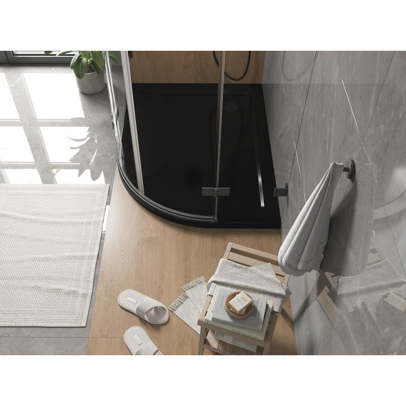 Mexen Flat brodzik półokrągły slim lewy 100 x 80 cm, czarny, syfon czarny - 41708010L-B