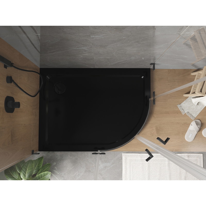 Mexen Flat brodzik półokrągły slim lewy 120 x 90 cm, czarny, syfon czarny - 41709012L-B