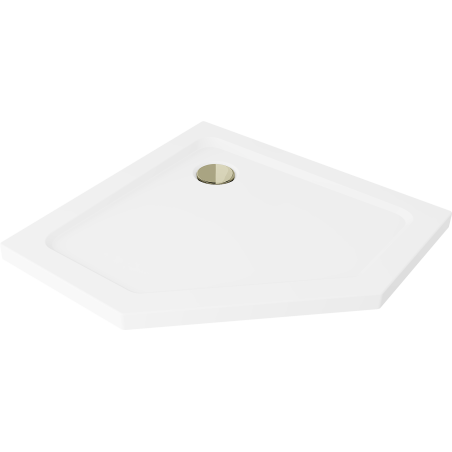 Mexen Flat brodzik pięciokątny slim 80 x 80 cm, biały, syfon złoty - 41P108080-G