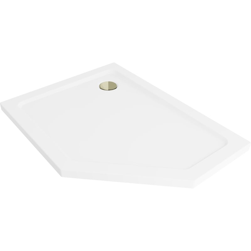 Mexen Flat brodzik pięciokątny slim lewy 90 x 80 cm, biały, syfon złoty - 41P108090L-G