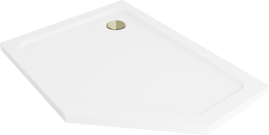 Mexen Flat brodzik pięciokątny slim lewy 90 x 80 cm, biały, syfon złoty - 41P108090L-G