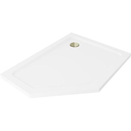 Mexen Flat brodzik pięciokątny slim prawy 90 x 80 cm, biały, syfon złoty - 41P108090R-G