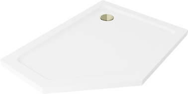 Mexen Flat brodzik pięciokątny slim prawy 90 x 80 cm, biały, syfon złoty - 41P108090R-G