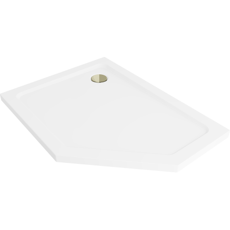 Mexen Flat brodzik pięciokątny slim lewy 100 x 80 cm, biały, syfon złoty - 41P108010L-G