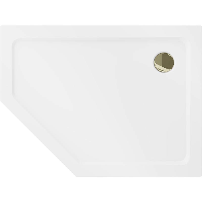 Mexen Flat brodzik pięciokątny slim prawy 100 x 80 cm, biały, syfon złoty - 41P108010R-G