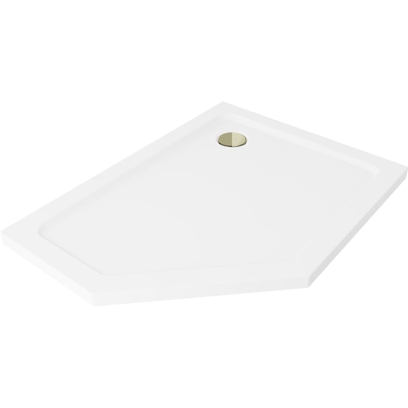 Mexen Flat brodzik pięciokątny slim prawy 100 x 80 cm, biały, syfon złoty - 41P108010R-G