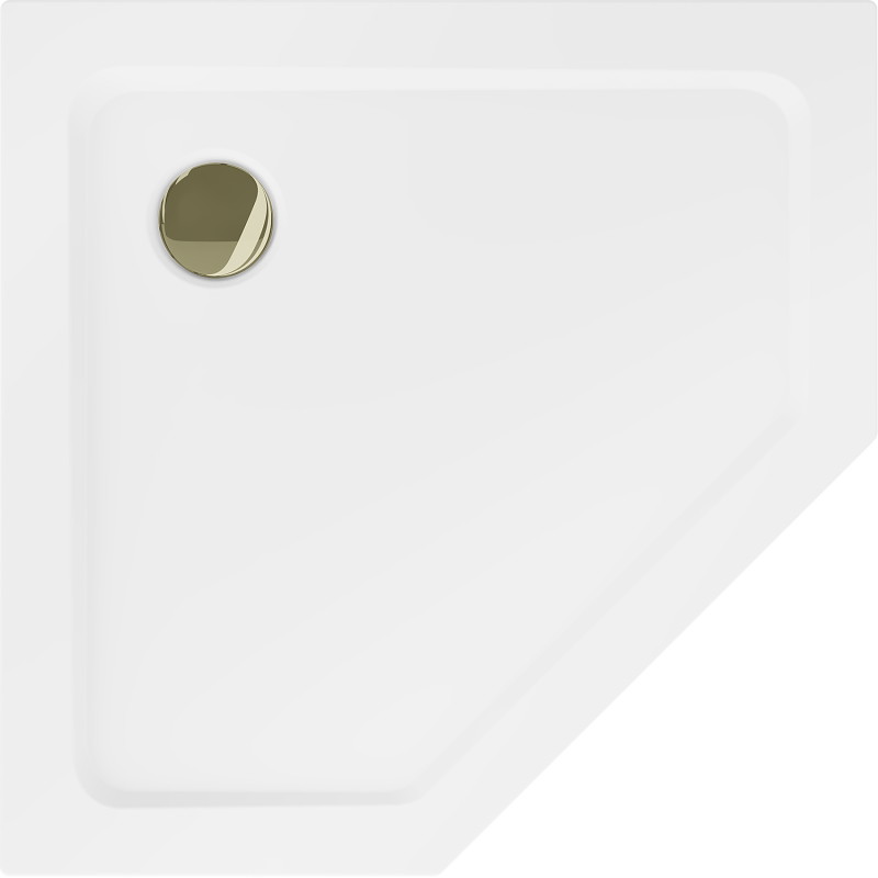 Mexen Flat brodzik pięciokątny slim 90 x 90 cm, biały, syfon złoty - 41P109090-G