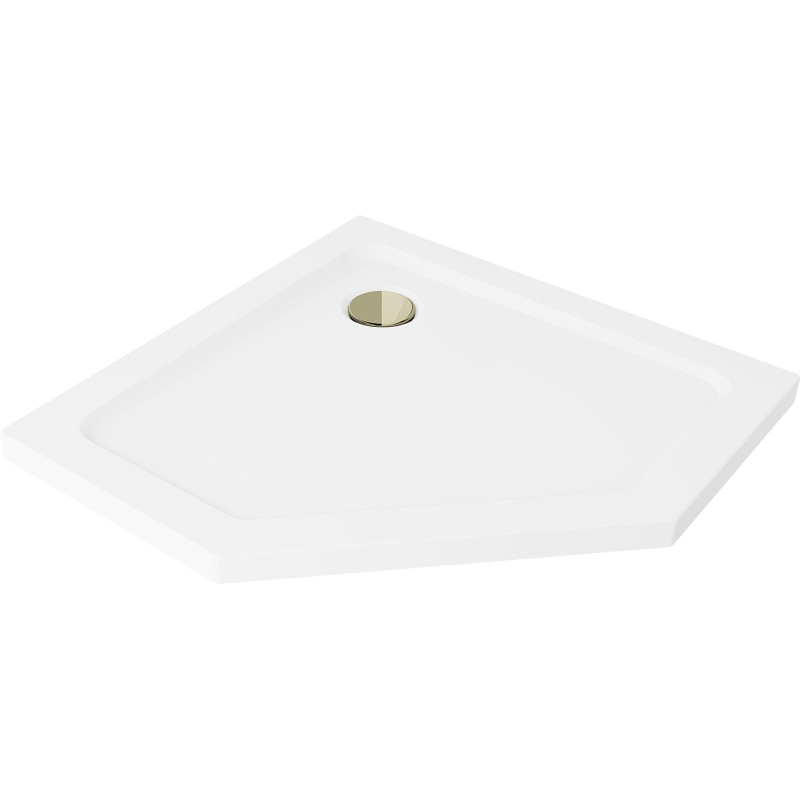 Mexen Flat brodzik pięciokątny slim 90 x 90 cm, biały, syfon złoty - 41P109090-G