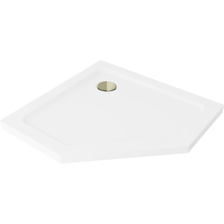 Mexen Flat brodzik pięciokątny slim 90 x 90 cm, biały, syfon złoty - 41P109090-G