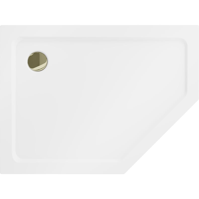 Mexen Flat brodzik pięciokątny slim lewy 100 x 90 cm, biały, syfon złoty - 41P109010L-G