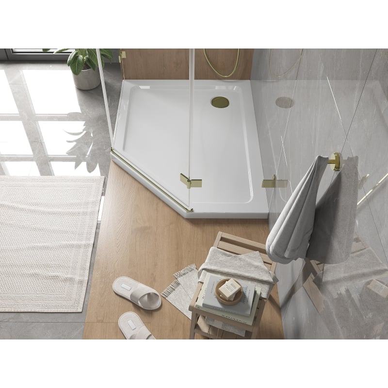Mexen Flat brodzik pięciokątny slim lewy 100 x 90 cm, biały, syfon złoty - 41P109010L-G