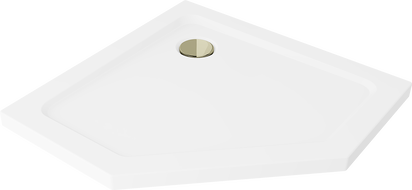 Mexen Flat brodzik pięciokątny slim 100 x 100 cm, biały, syfon złoty - 41P101010-G