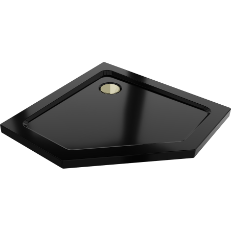 Mexen Flat brodzik pięciokątny slim 80 x 80 cm, czarny, syfon złoty - 41P708080-G