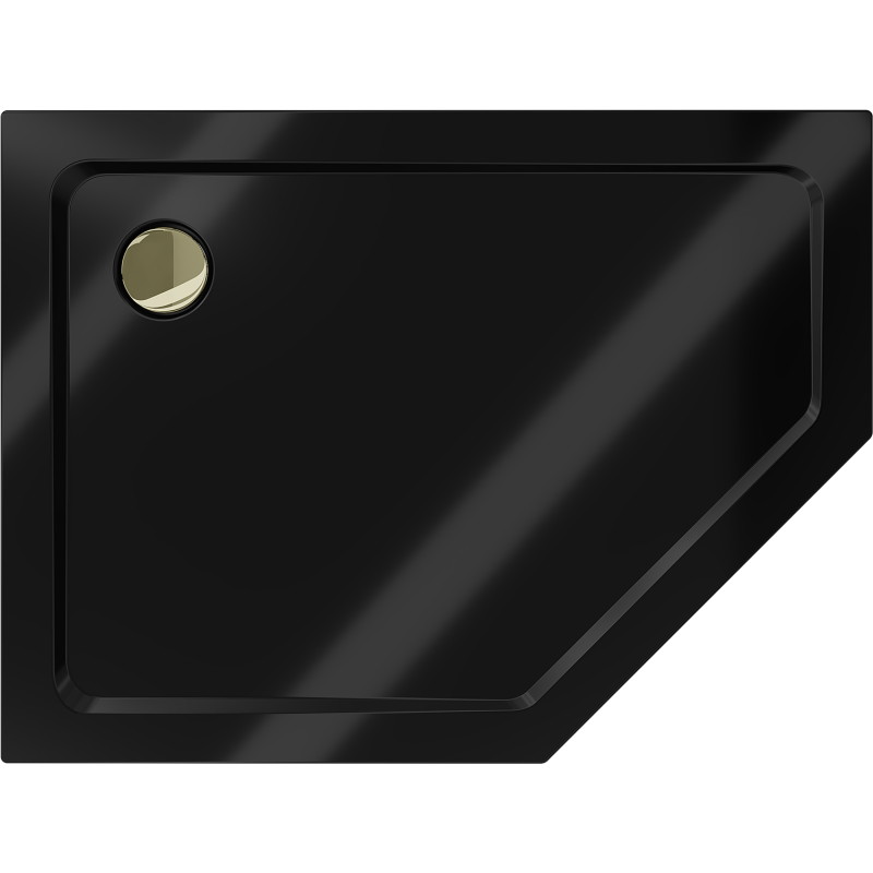 Mexen Flat brodzik pięciokątny slim lewy 90 x 80 cm, czarny, syfon złoty - 41P708090L-G