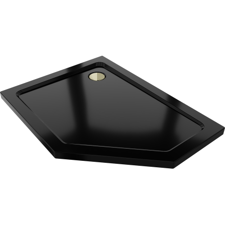 Mexen Flat brodzik pięciokątny slim lewy 90 x 80 cm, czarny, syfon złoty - 41P708090L-G