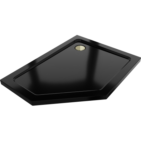 Mexen Flat brodzik pięciokątny slim prawy 90 x 80 cm, czarny, syfon złoty - 41P708090R-G