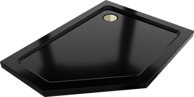Mexen Flat brodzik pięciokątny slim prawy 90 x 80 cm, czarny, syfon złoty - 41P708090R-G